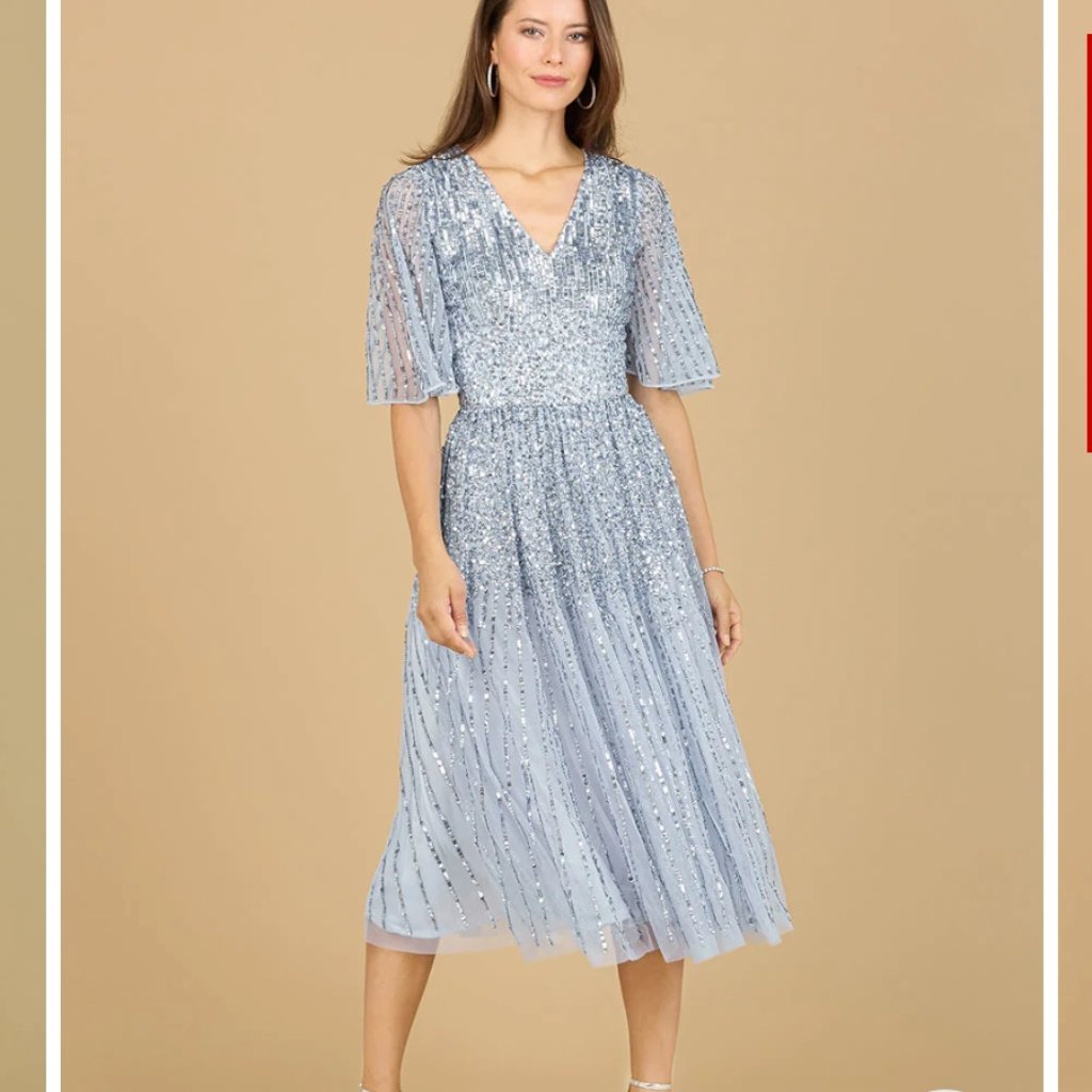Lara 29221 - Flowing, Sequin Midi Dress With Short Sleeves Regular Price $458.00